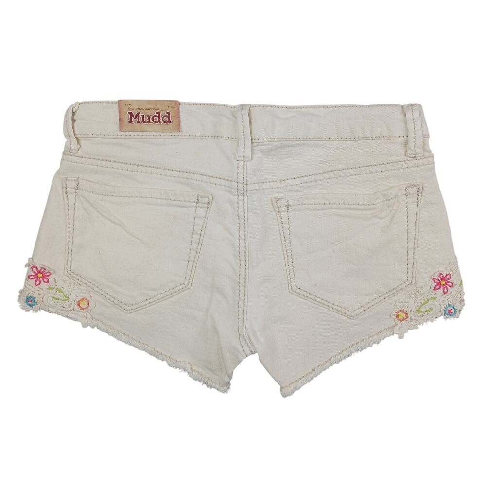 Y2K Mudd Crochet Low Denim Short Size 1 Cream Cutoff Shortie Festival Indie Boho - Picture 2 of 12